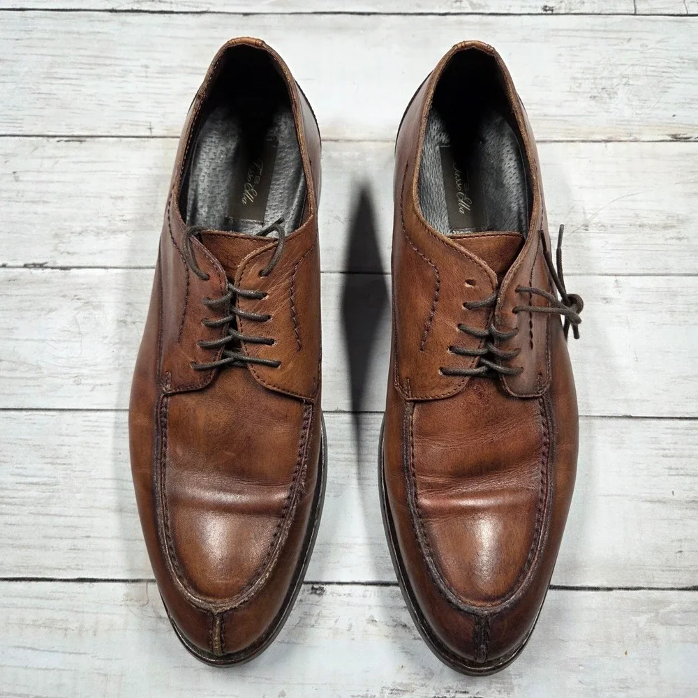 Tasso Elba Mens‎ Brown Leather Split Toe Dress Shoes Size 10.5 M Cognac